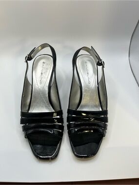 Bandolino Black Patent Multi-Strap Slingback Heels